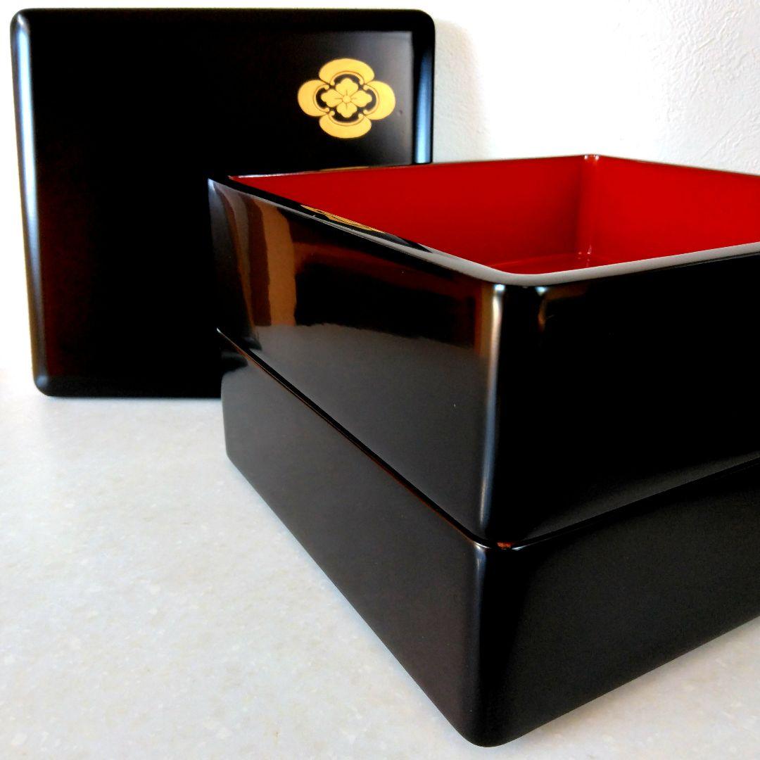 黒塗 二段重箱 漆黒 内朱塗 本漆 金彩 木製懐石 輪島塗 会津塗 好きな方へ