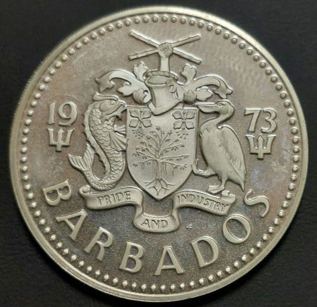 バルバドス 1973年 10ドル銀貨/白銅貨 2枚