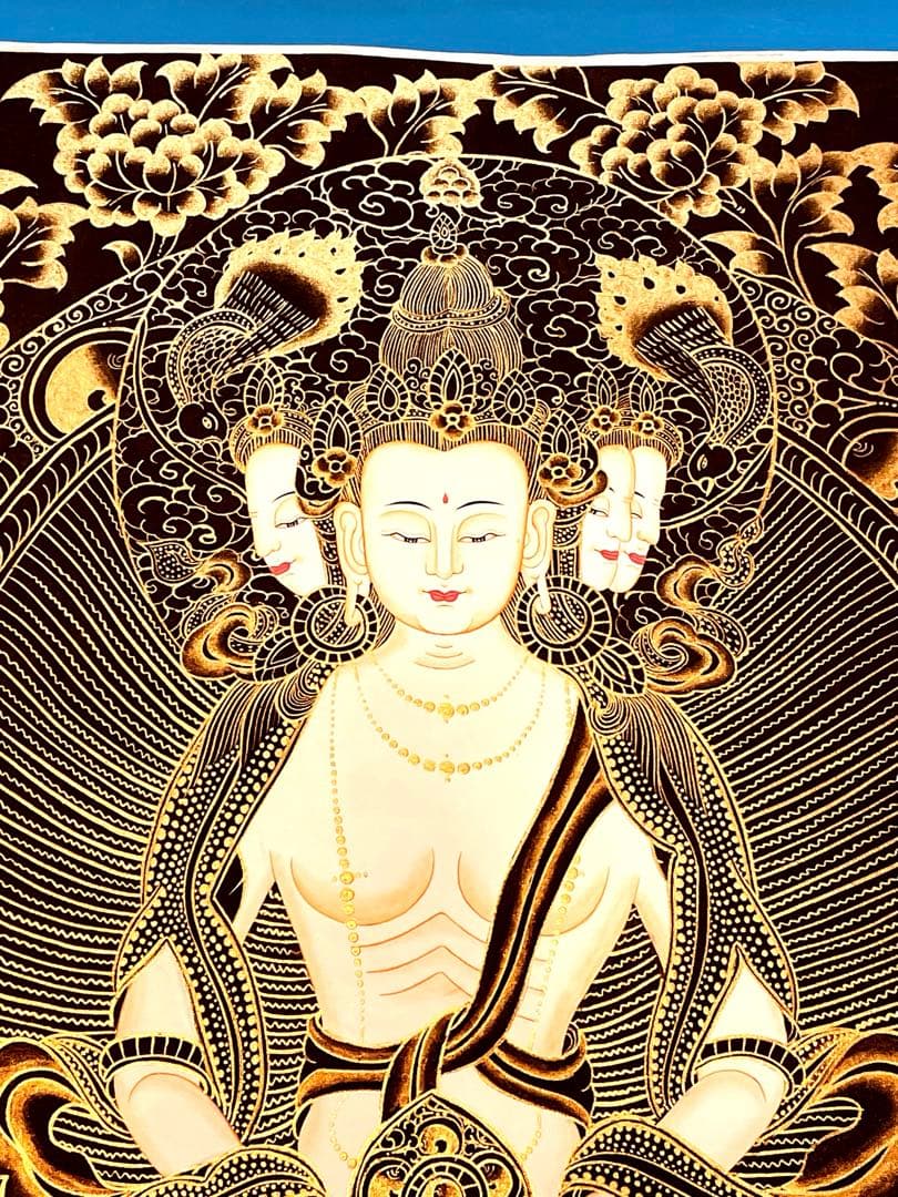 チベット密教 仏画 四面大日如来 ヴァイローチャナ 曼荼羅 手描き 一点物 新品
