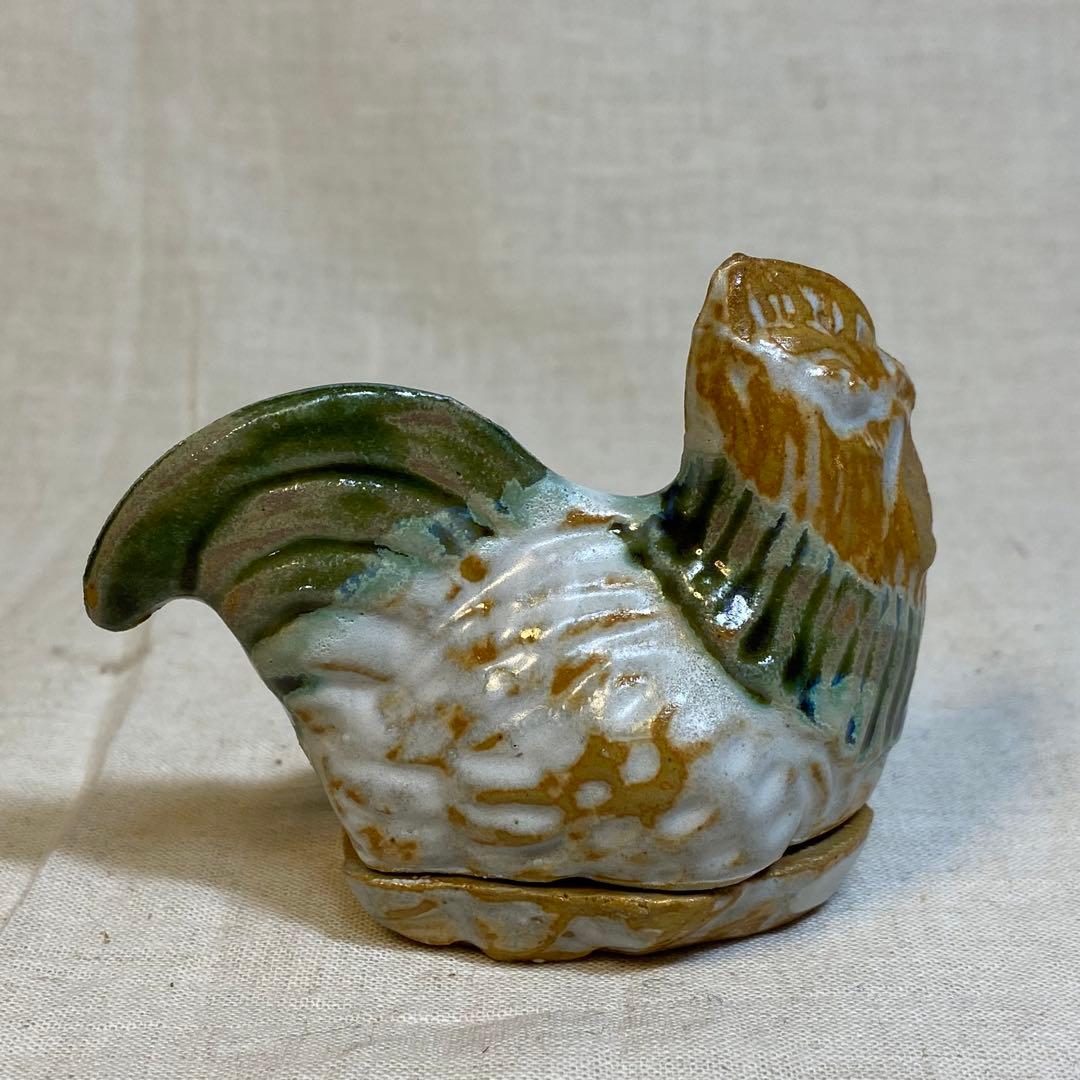 陶器　香合　鶏　にわとり　茶道具　在銘