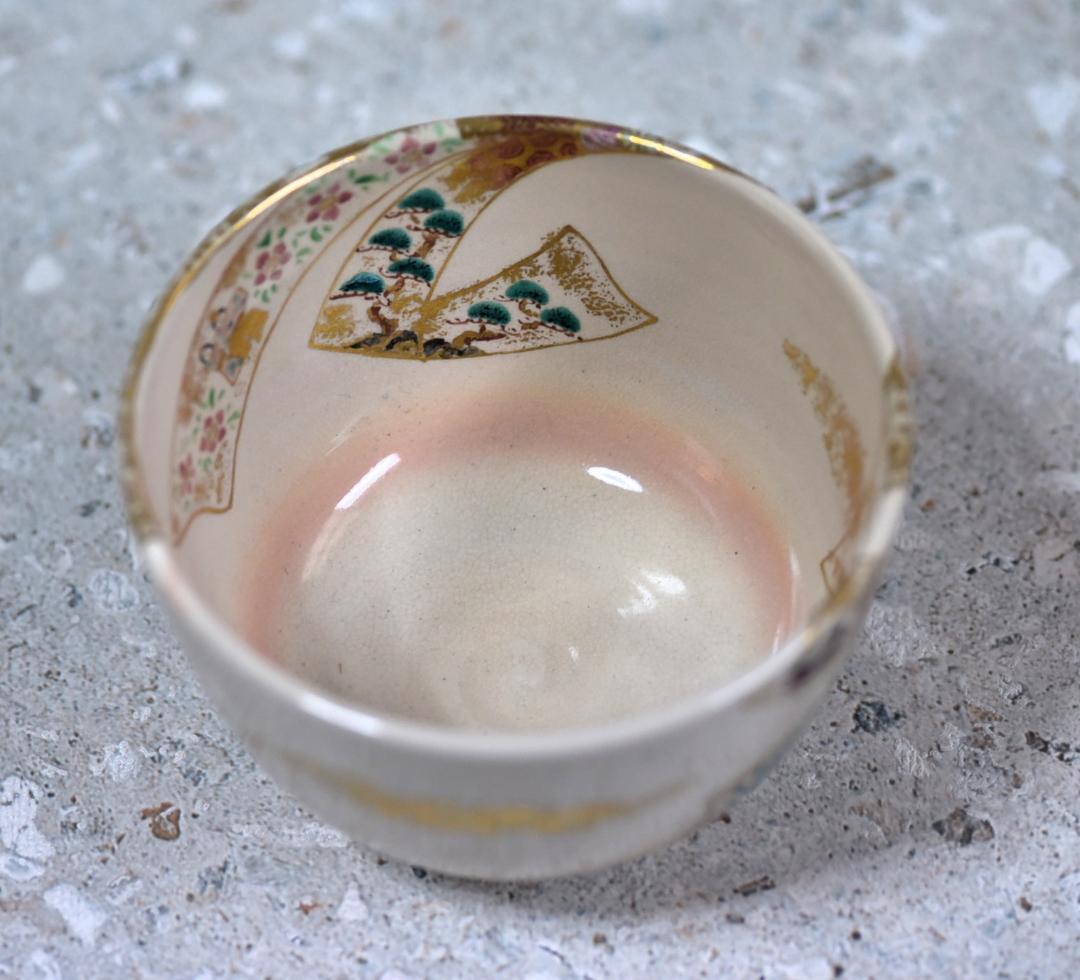 押小路窯　栗田庄左エ門作　【極上品】松茶茶碗　共箱/茶道具