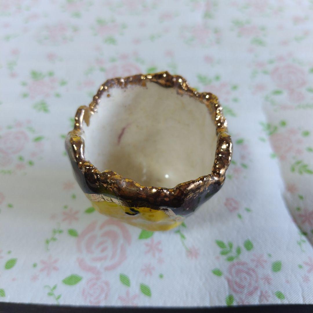 【希少】高鶴元　おちょこ　ぐい呑み　盃　湯呑み　鑑賞用　陶器　金色縁　　レトロ