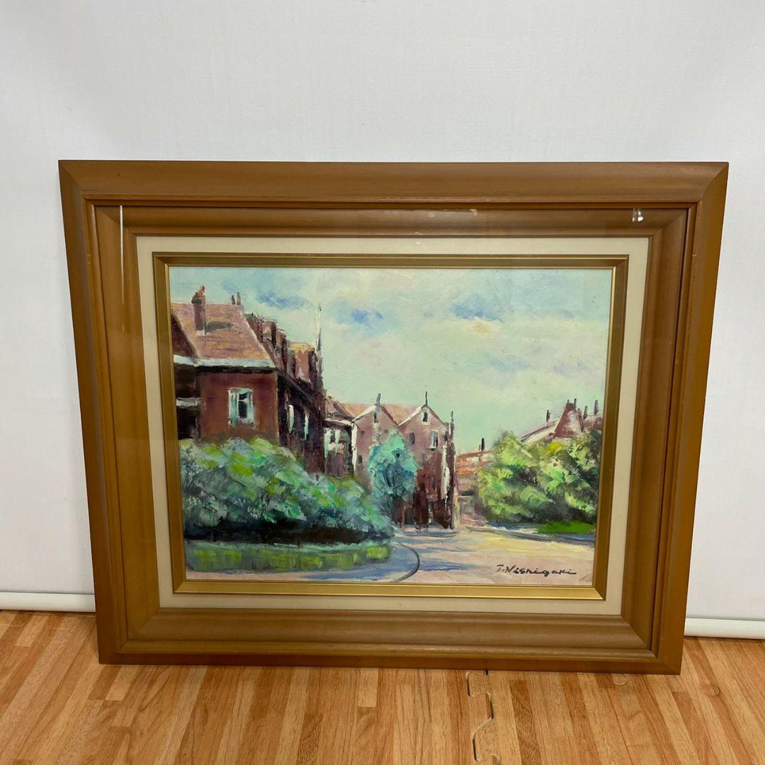 西垣輝夫　アムステルダム郊外　油絵　サインあり