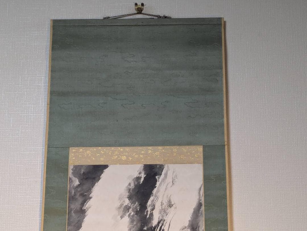 【真作】掛軸　西宮仙凌　瀑布図　大正期の破墨山水掛軸　合箱入　T72