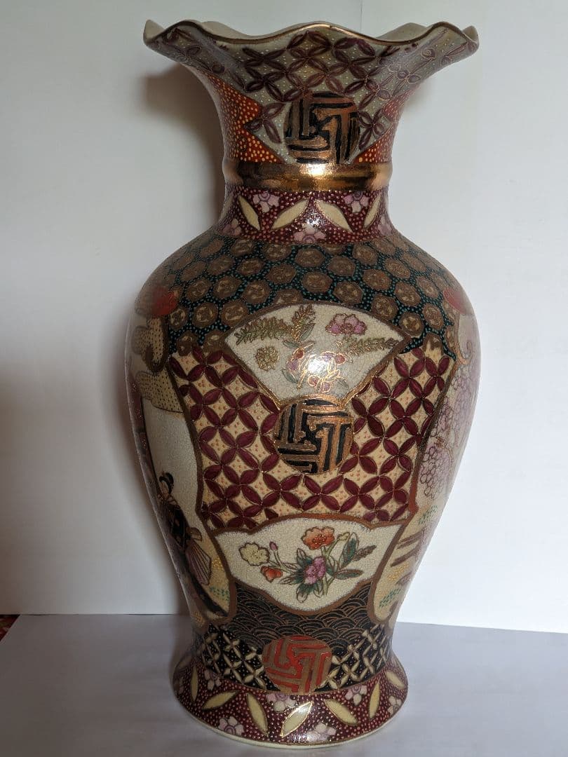 ♦越前 九谷焼 金彩色絵 花車遊女図 飾り壺 瓶花瓶 工芸品 コレクション骨董品