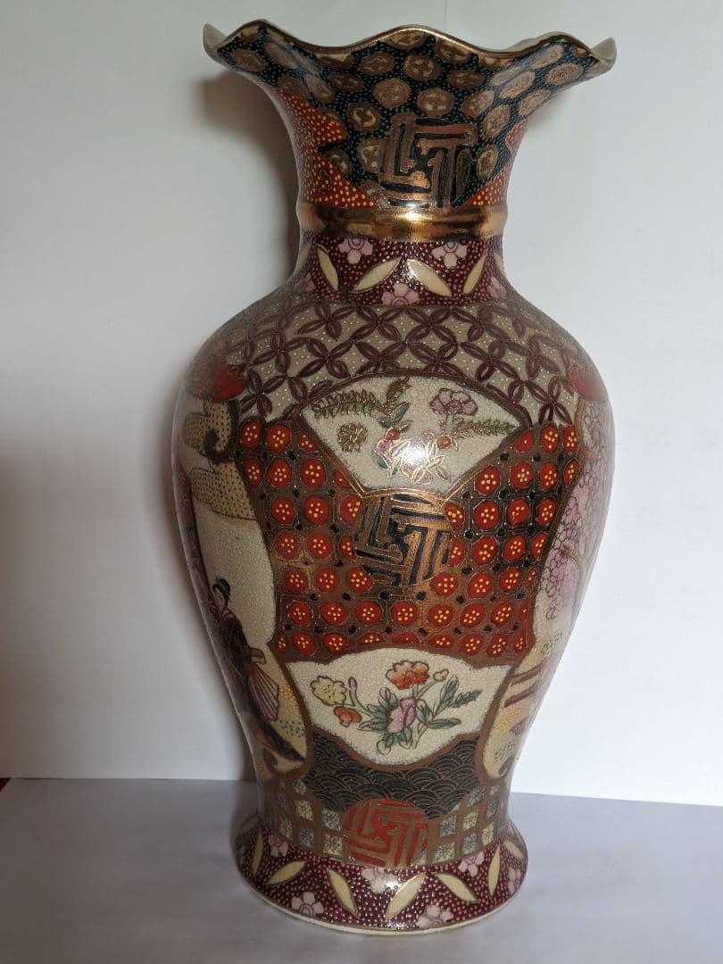 ♦越前 九谷焼 金彩色絵 花車遊女図 飾り壺 瓶花瓶 工芸品 コレクション骨董品