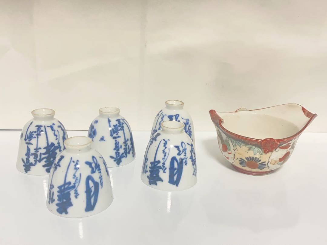 煎茶道具 急須 湯呑 染付 骨董