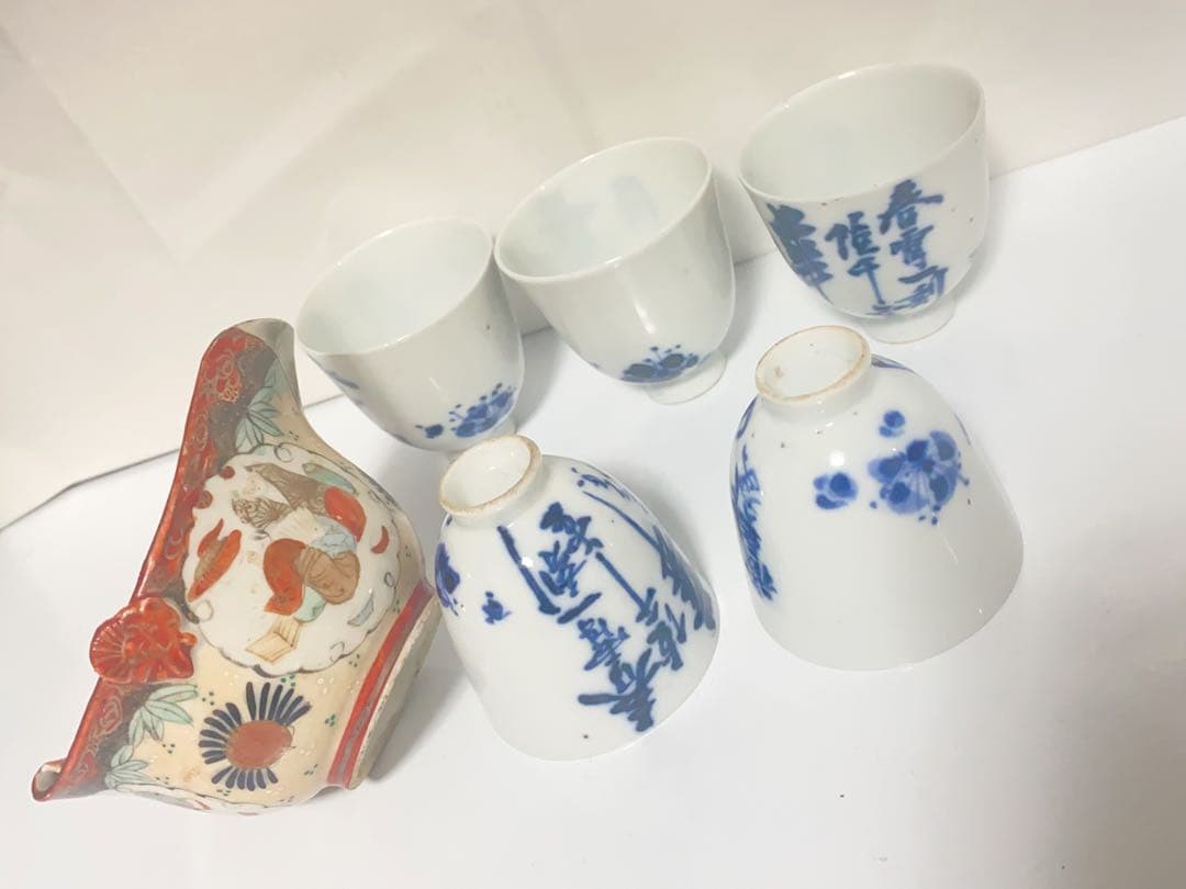 煎茶道具 急須 湯呑 染付 骨董