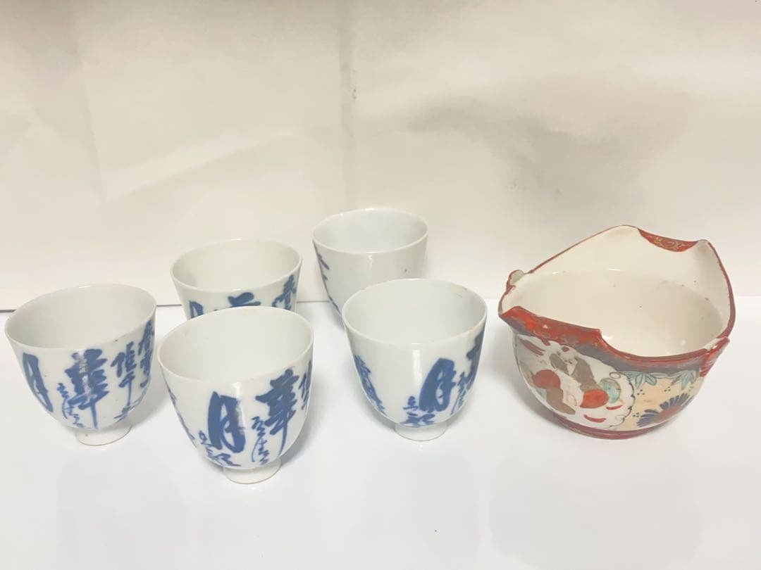 煎茶道具 急須 湯呑 染付 骨董