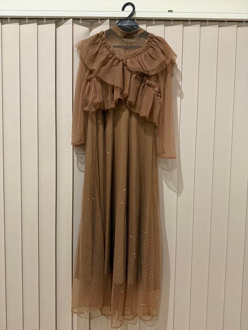 Leja フリル付きシースルーロングドレス