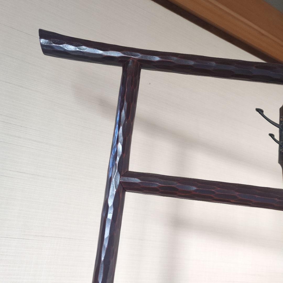 昭和レトロ 折りたたみ衣桁 鎌倉彫 木製 古民具 着物掛け ハンガーラック