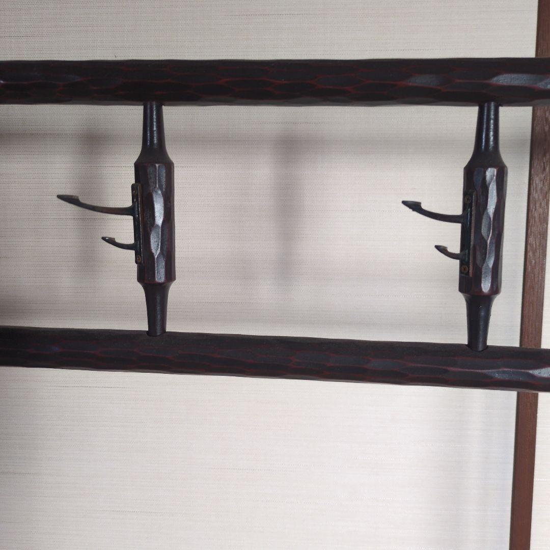 昭和レトロ 折りたたみ衣桁 鎌倉彫 木製 古民具 着物掛け ハンガーラック