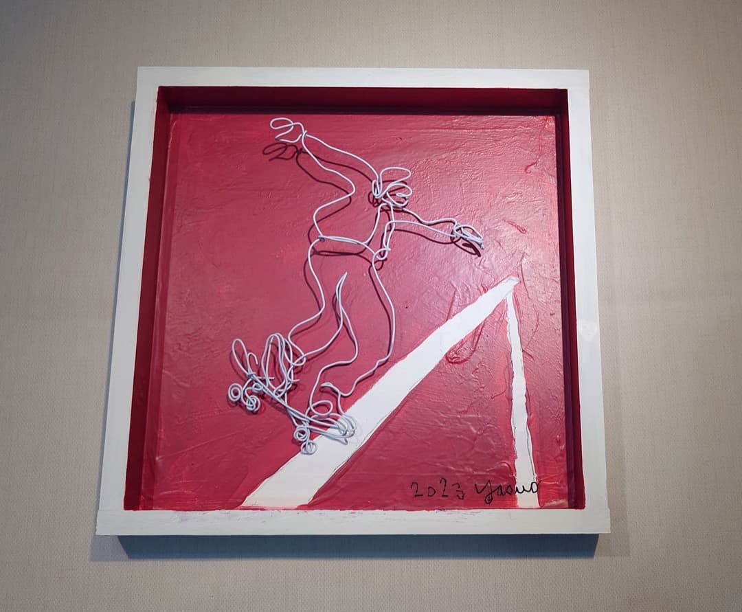 イラストレーター 田中靖夫 2023年 新作 針金アート スケボー 原画