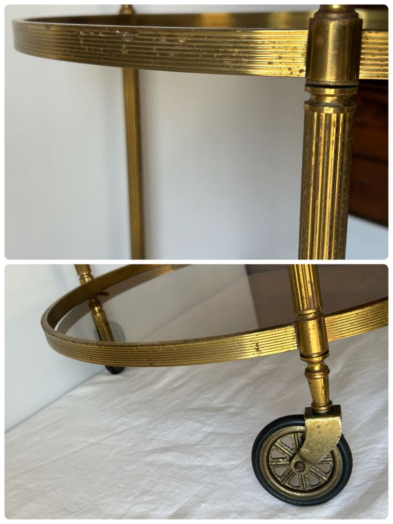 ヴィンテージ　ガラスサイドテーブル　レトロモダンクラシック　ワゴン　アンティーク