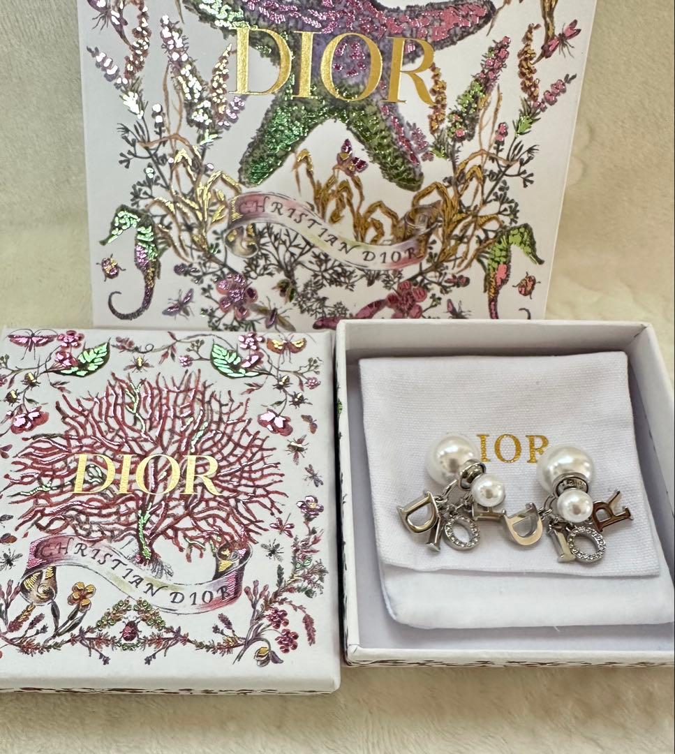 【極美品】DIOR TRIBALES ピアス レジンパール ロゴチャーム