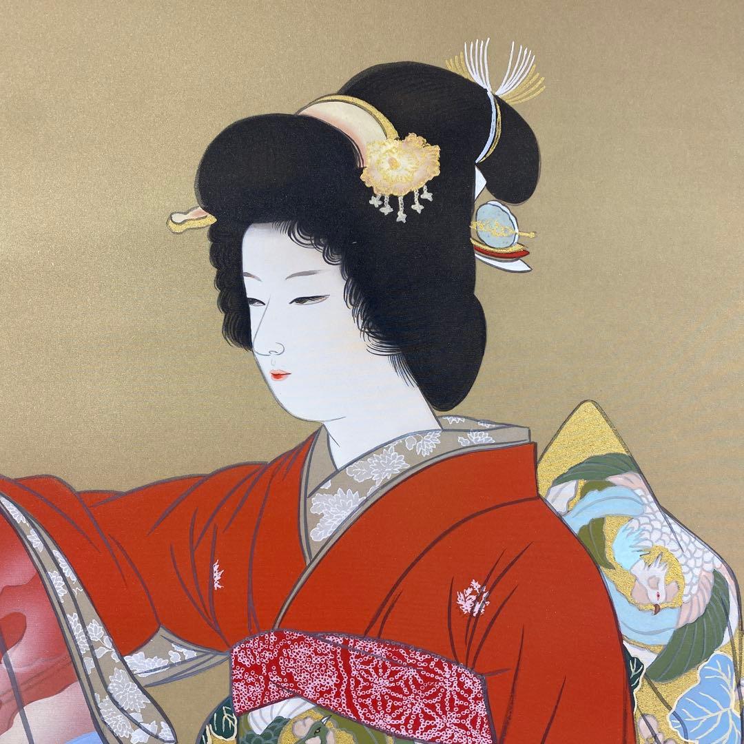 美品 掛け軸 上村松園筆 金地「序の舞」美人画 浮世絵 大幅 縁起物 正月掛け