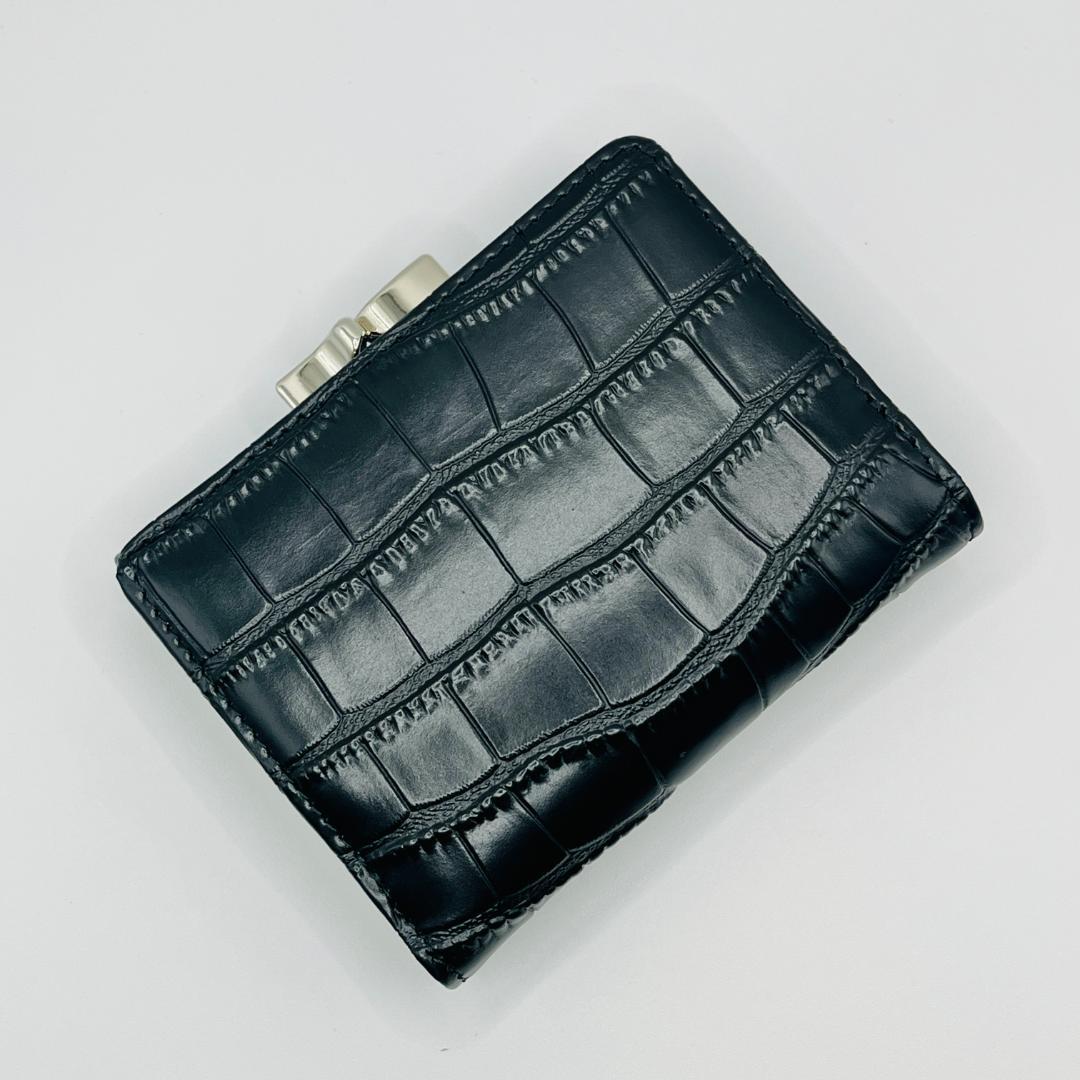 Vivienne Westwood 特価 がま口 定番 折財布 黒 ウロコ柄