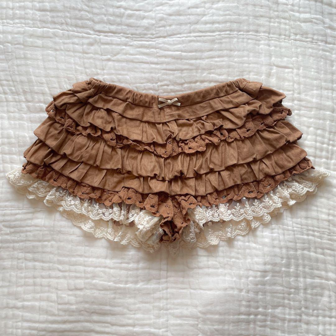 00s 希少 LIZLISA リボン付異素材コットンフリルレーススカパン 姫カジ
