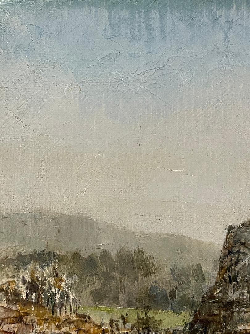 「真作」鈴木福男「古城」風景画　油彩画　額装　サイン有り　SM号