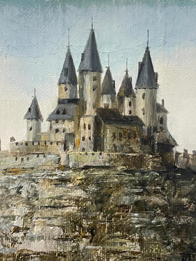 「真作」鈴木福男「古城」風景画　油彩画　額装　サイン有り　SM号