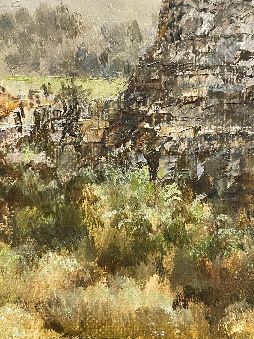 「真作」鈴木福男「古城」風景画　油彩画　額装　サイン有り　SM号