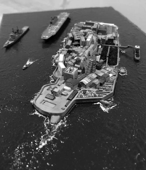 参考　蘇る軍艦島 軍艦島プラモ完成 ジオラマ
