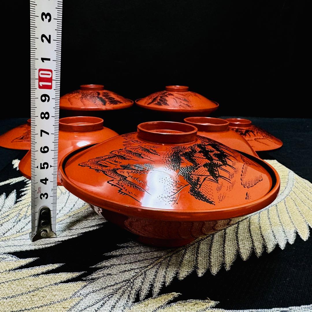 希少品　漆器　輪島塗　金彩細工　蒔絵　木製　蓋付椀　お煮物椀　吸物椀　5客