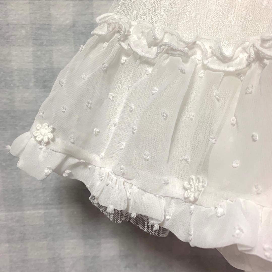 TRALALA 希少 ホワイト シフォン リボン付き フレアスカパン