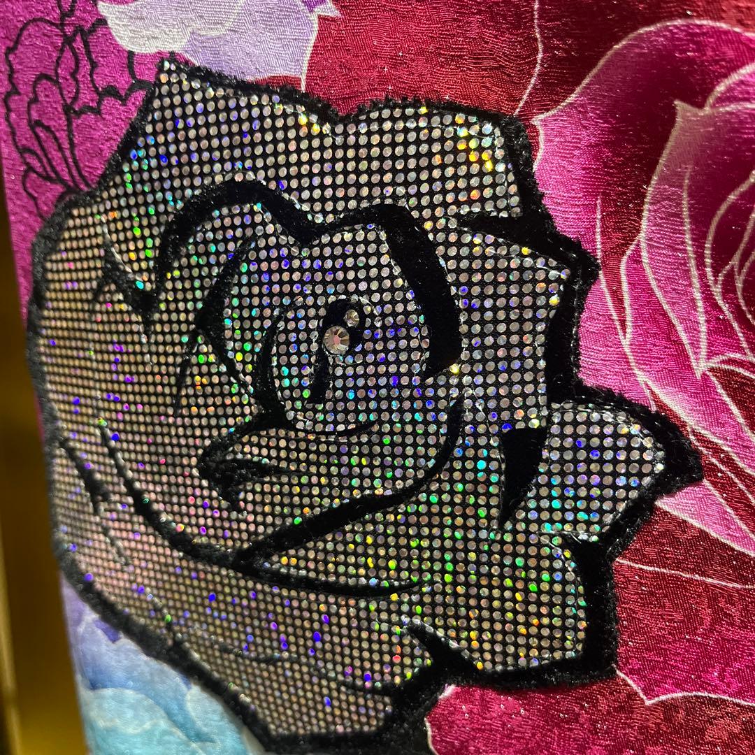 振袖　正絹　成人式　黒　ローズピンク