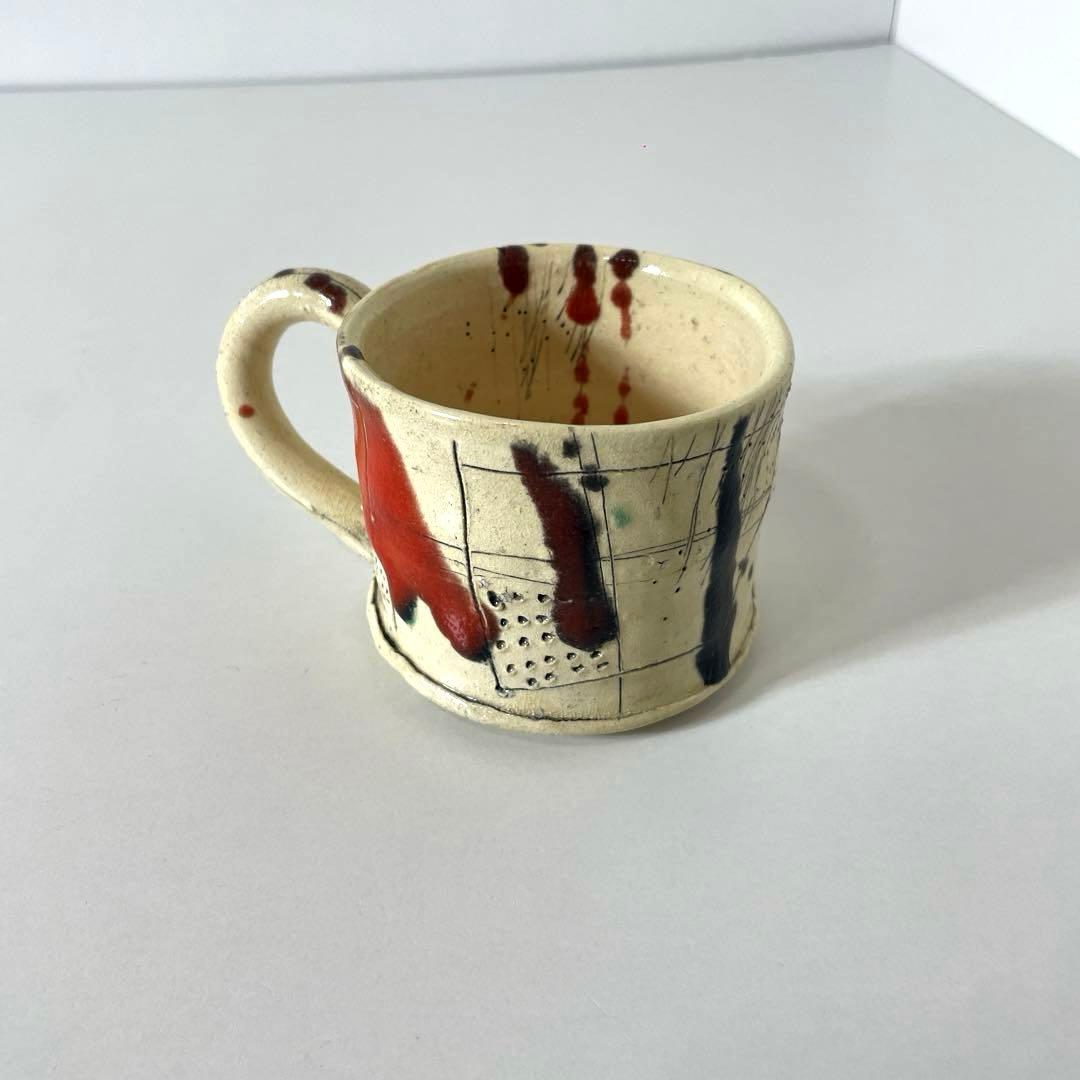 #XG539 陶芸家・山田和・赤釉織部珈琲碗・織部焼・茶碗・酒器・茶道・未使用品