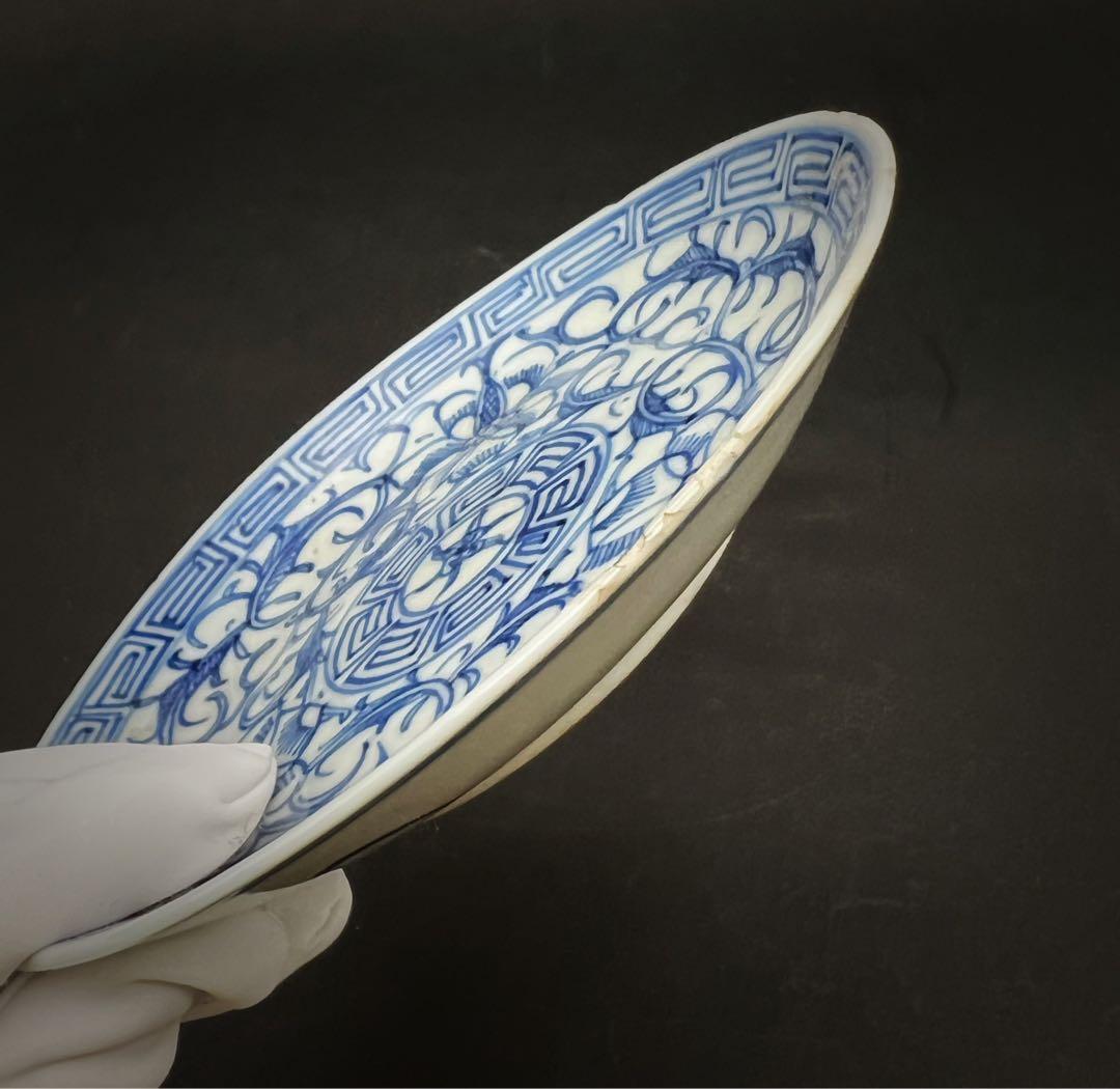 中国美術  古玩 清代 青華染付皿