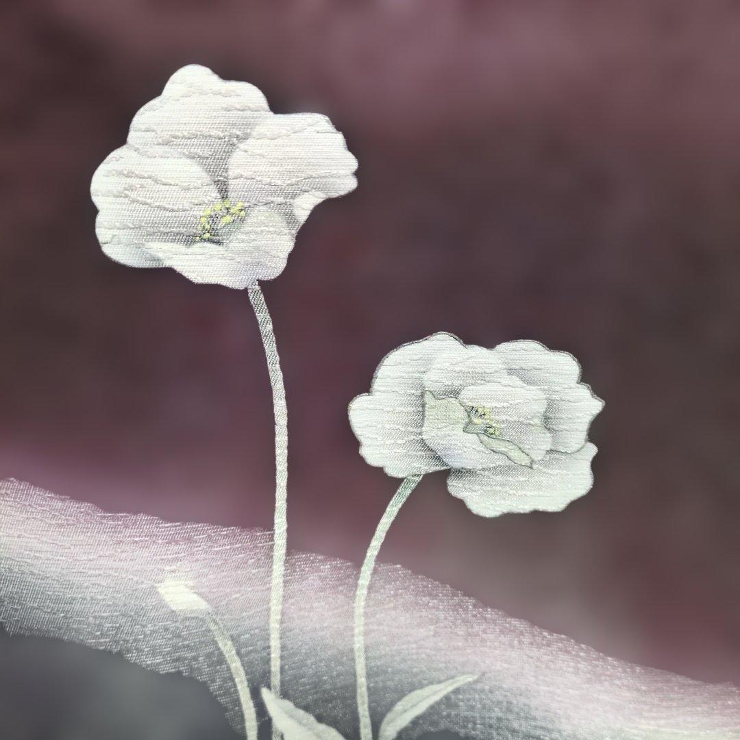 付下げ ワインレッド 花柄刺繍着物とお太鼓柄の帯セット