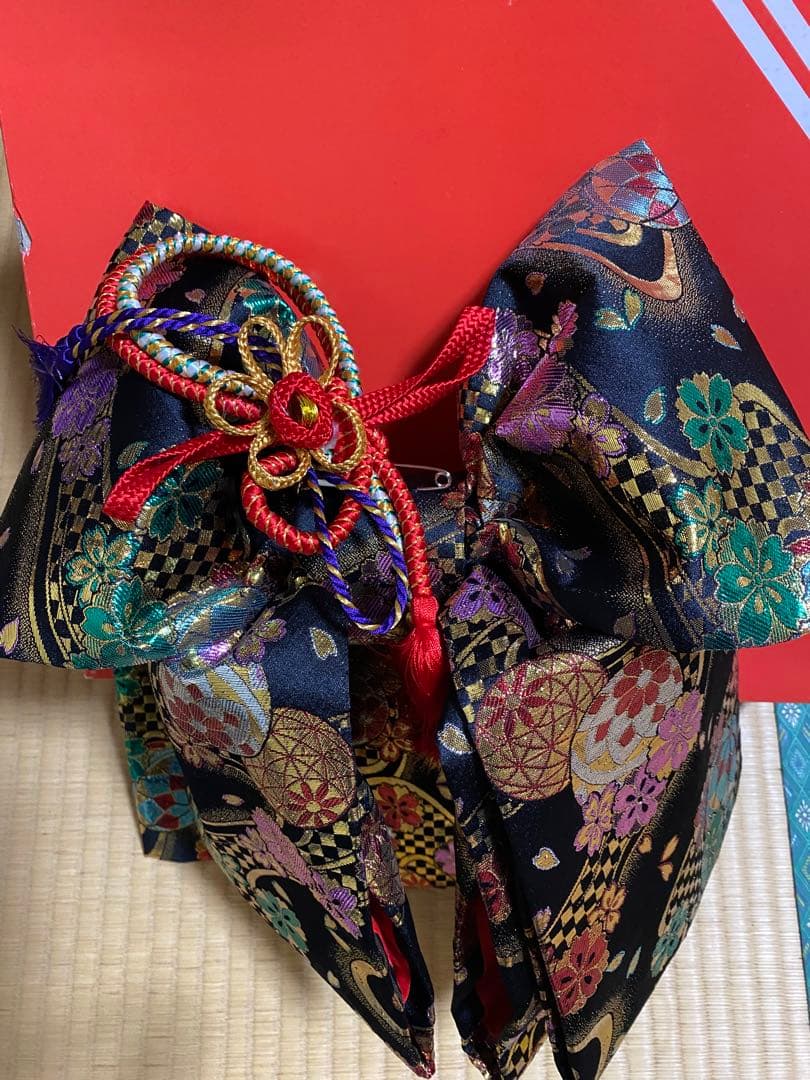 七五三　7歳　作り帯　結び帯　帯　ハコセコセット　黒系　草履　和装バック　超美品