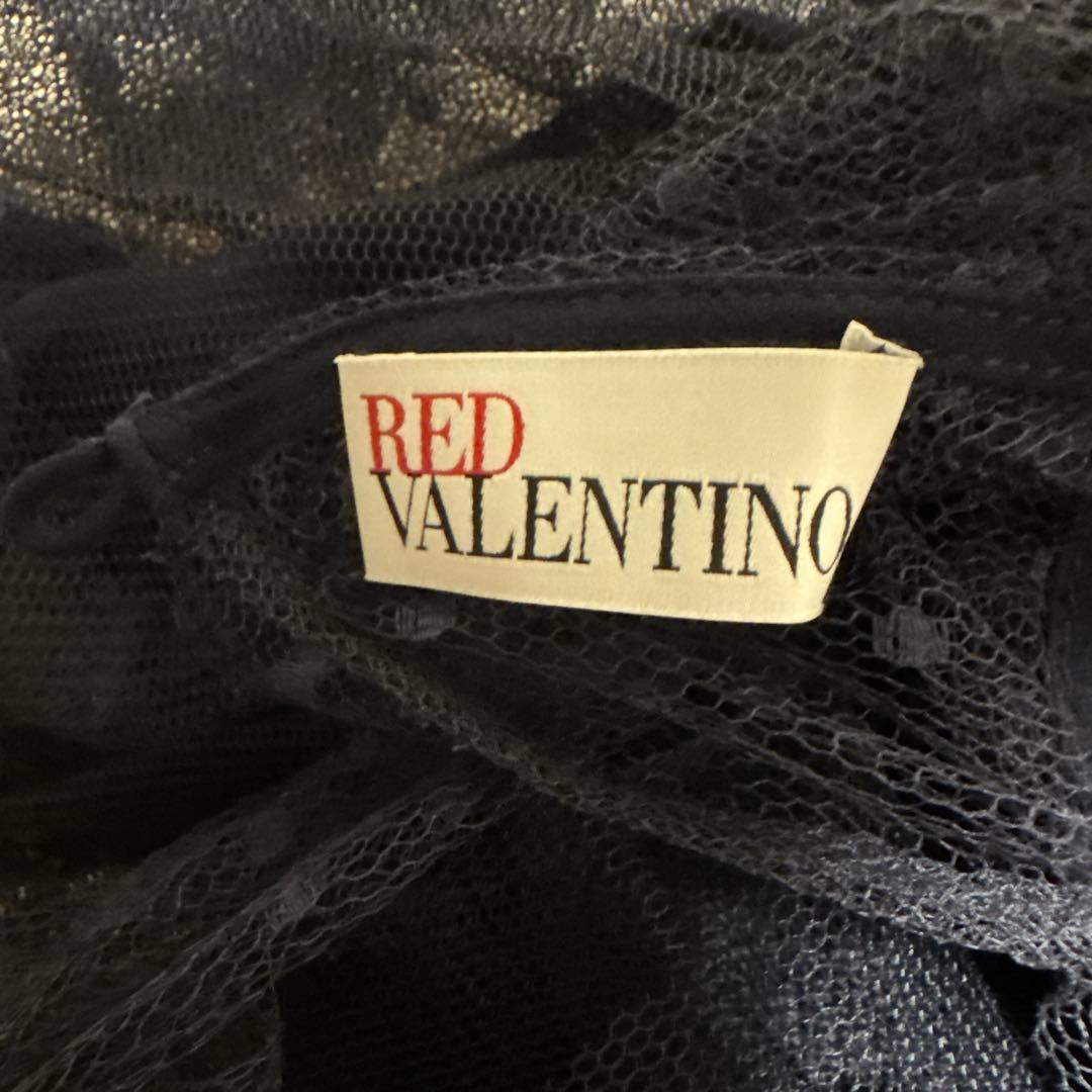 RED VALENTINOブラックドットチュールティアードミニドレス