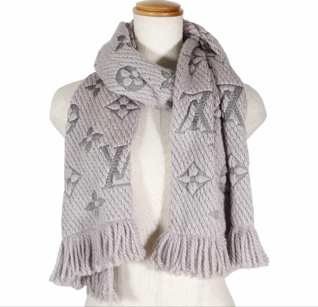 極美品　LOUIS VUITTON モノグラム　総柄　マフラー　箱付き　グレー