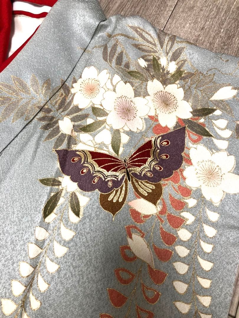 振袖　着物　帯　セット　成人式　水色　蝶　桜　ブルー系　前撮り