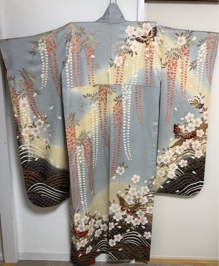 振袖　着物　帯　セット　成人式　水色　蝶　桜　ブルー系　前撮り