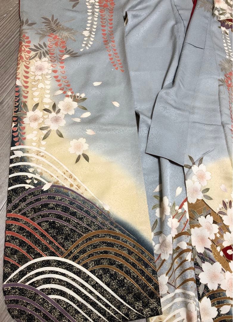 振袖　着物　帯　セット　成人式　水色　蝶　桜　ブルー系　前撮り