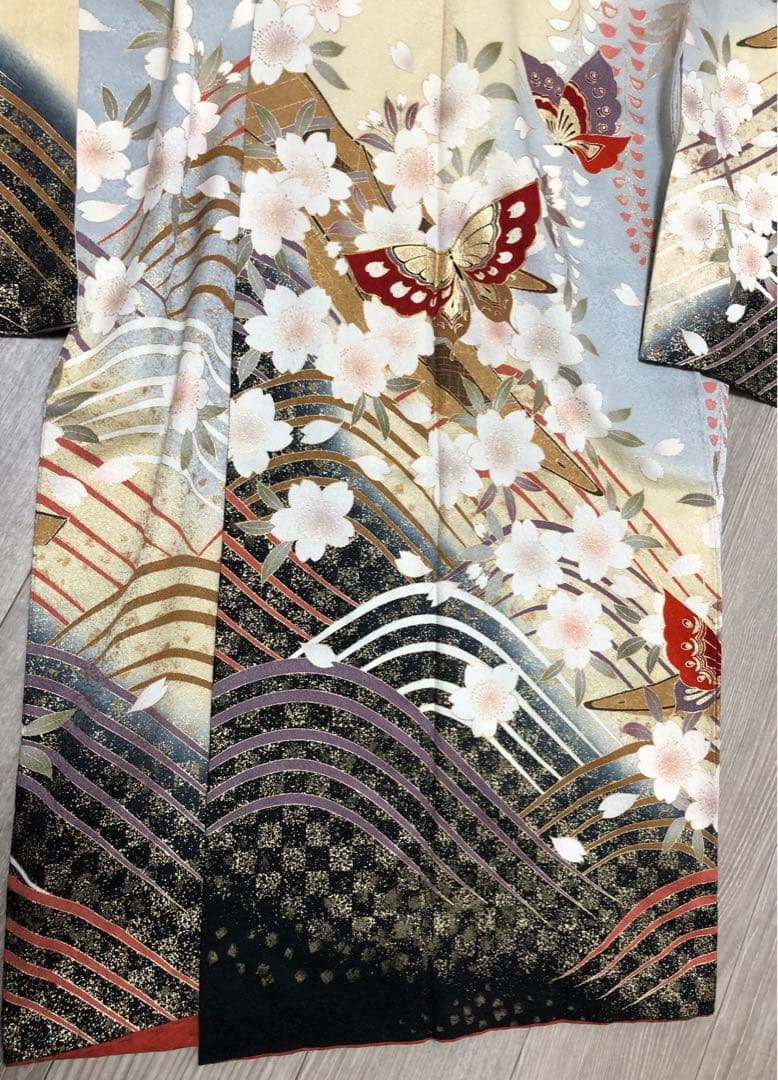 振袖　着物　帯　セット　成人式　水色　蝶　桜　ブルー系　前撮り