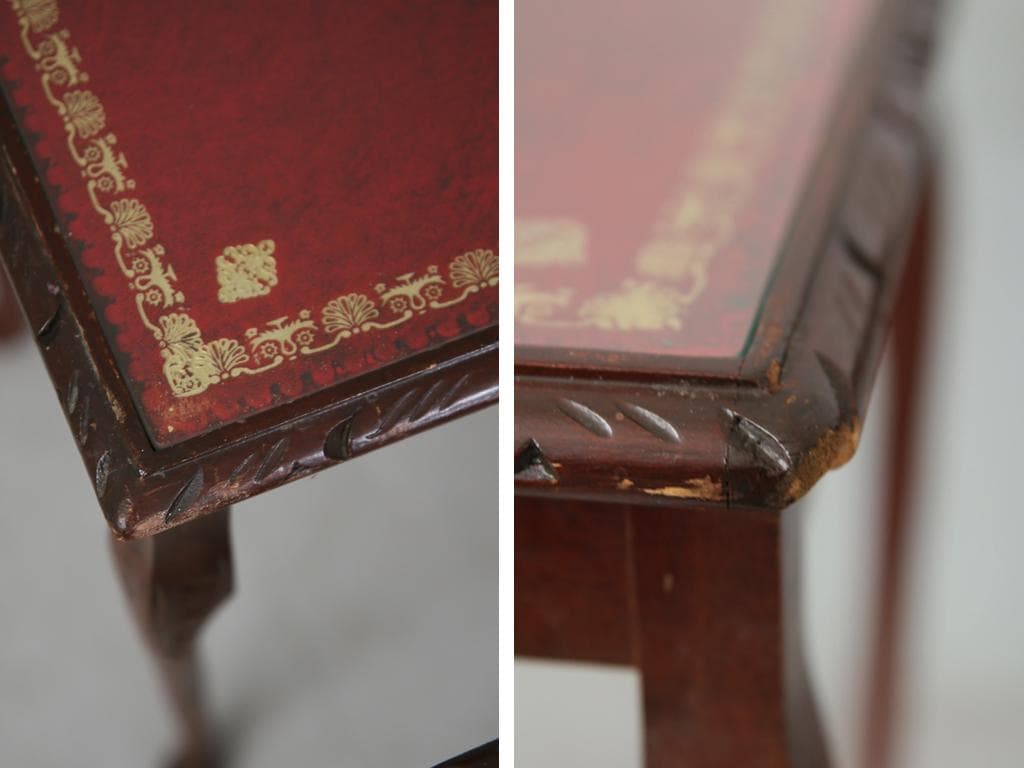 英国アンティーク猫脚ネストテーブル3台/木製机/サイドテーブル(88-83)