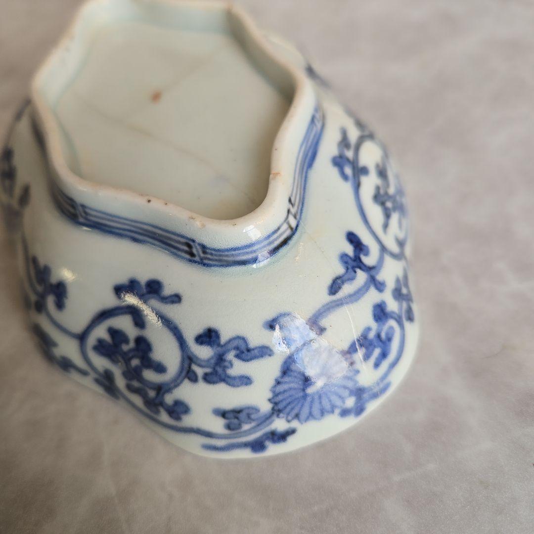 古伊万里　藍柿手　染付　向付　桜　江戸時代　骨董　金直し　金継ぎ　アンティーク