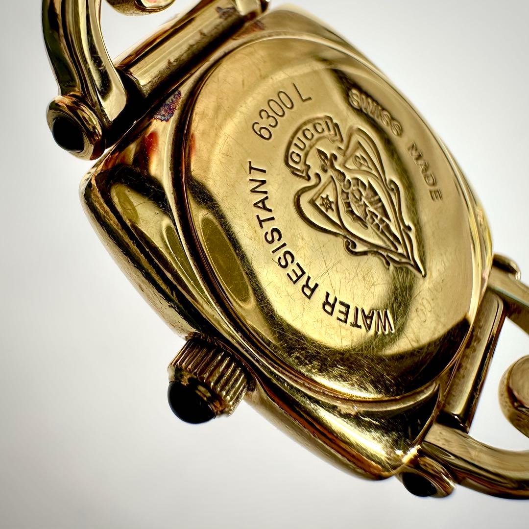 GUCCI★グッチ 時計 ホースビット腕時計 レディースゴールド 黒レザーベルト