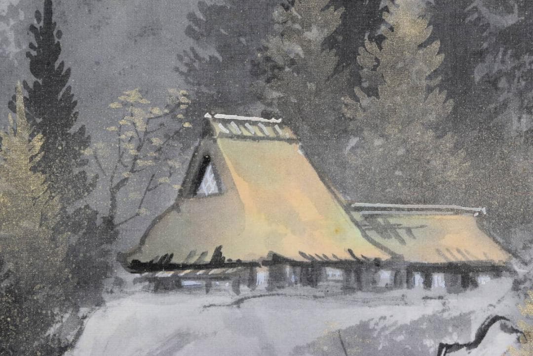 【真作】郡賜泉/山村晴日図/山水図/掛軸☆宝船☆AB-317