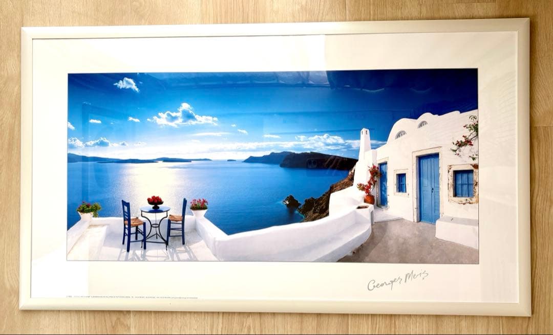 ジョルジュ・メイス アートポスター 中庭 額縁付き ギリシャ ミコノス