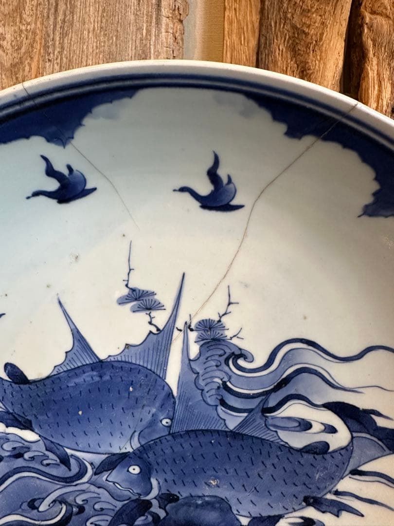 古伊万里　魚紋様　染付　大皿　江戸時代中期　有田焼き