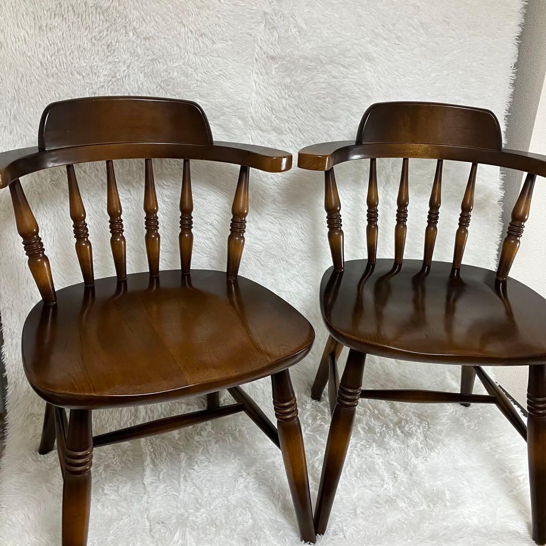 飛騨産業　キツツキ　ウィンザーチェア　2脚セット　ダイニング　クラシック　茶色