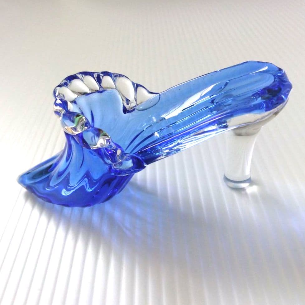 イタリア Murano ムラーノ ガラス オブジェ 置物 靴 ブルー ハイヒール