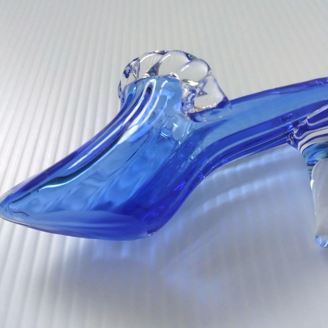 イタリア Murano ムラーノ ガラス オブジェ 置物 靴 ブルー ハイヒール
