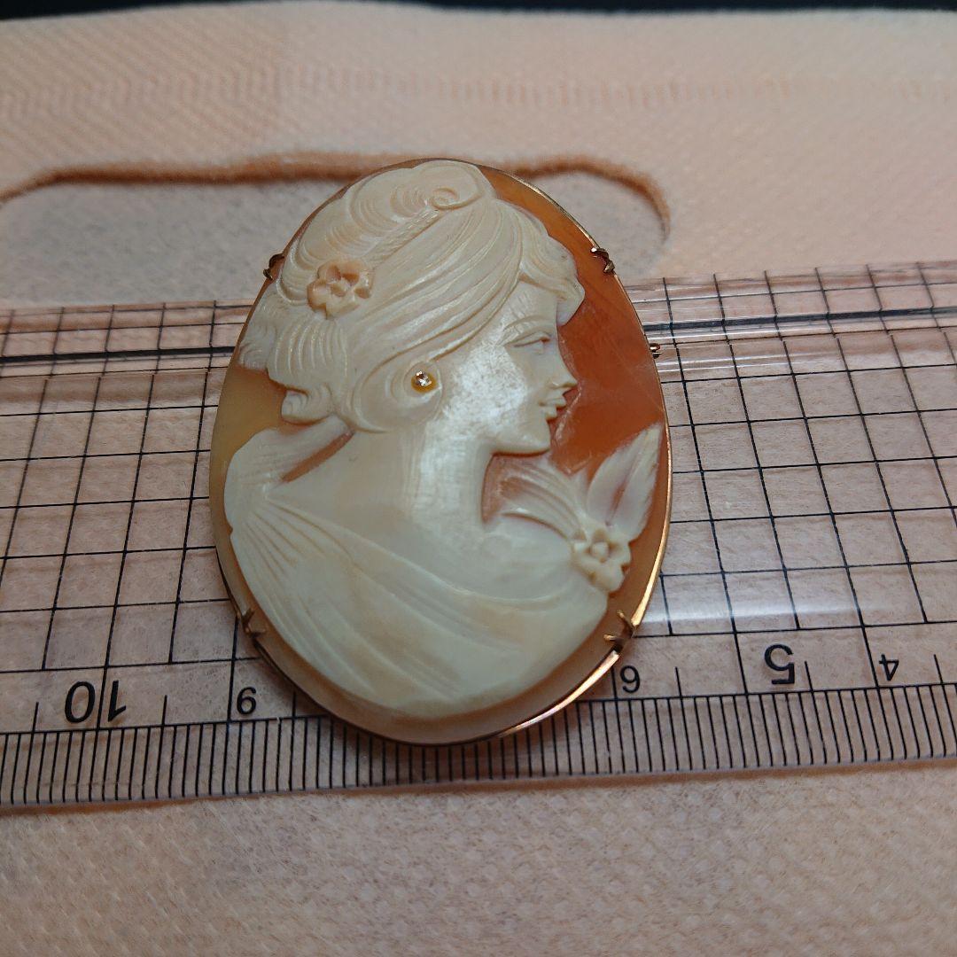 k18 18金 カメオ ブローチ 女性の横顔 楕円形