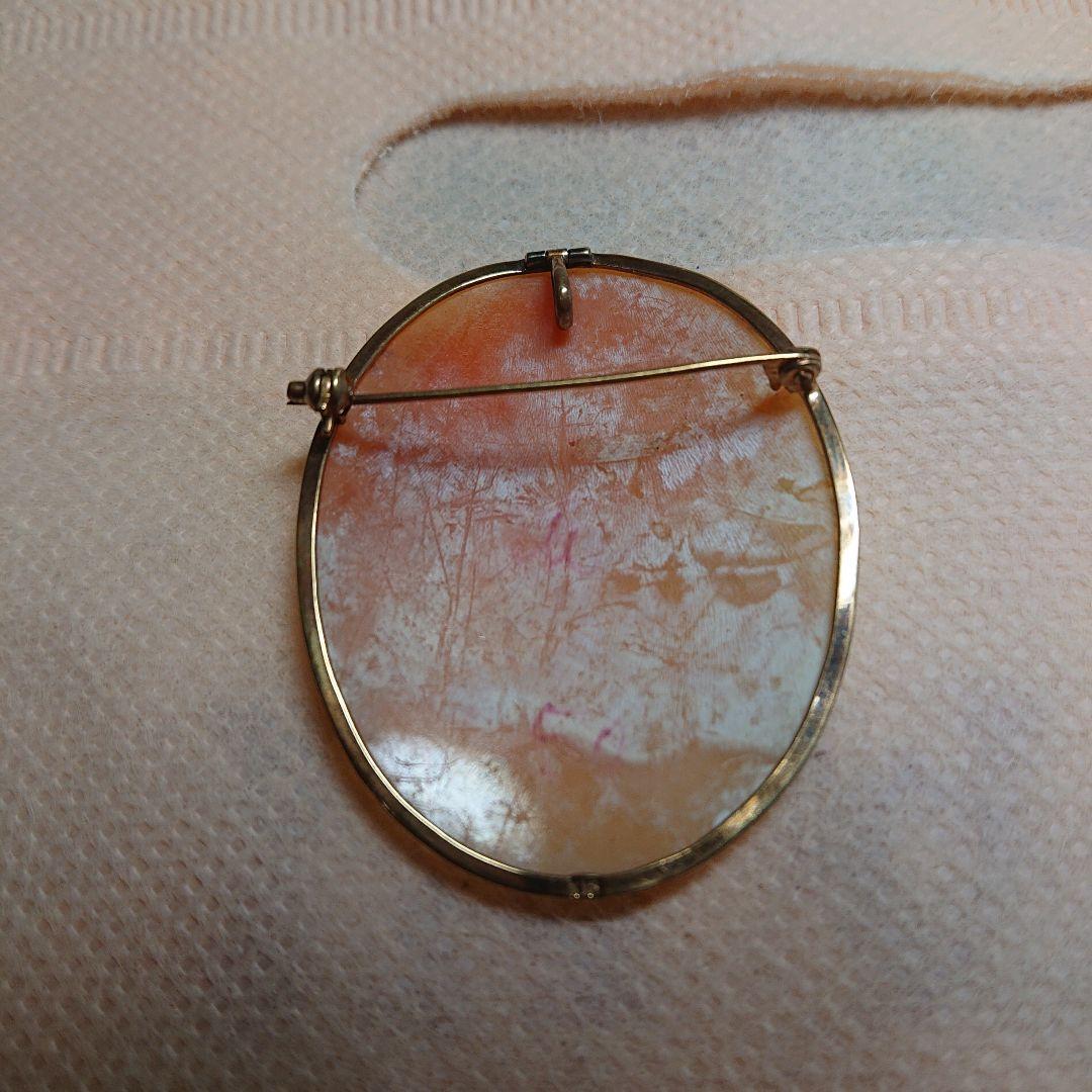 k18 18金 カメオ ブローチ 女性の横顔 楕円形